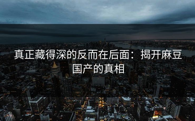 真正藏得深的反而在后面：揭开麻豆国产的真相